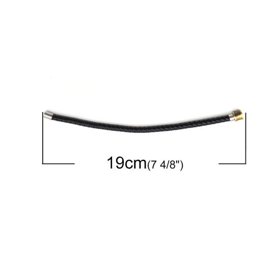 Image de Bracelets en 304 Acier Inoxydable & Cuir Réel Or Vieilli Noir Rond Tissé 19cm long, 1 Pièce