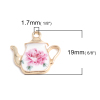 Picture of Zinc Based Alloy Charms Teapot Gold Plated White & Pink Flower Enamel 19mm x 19mm, 500 PCs