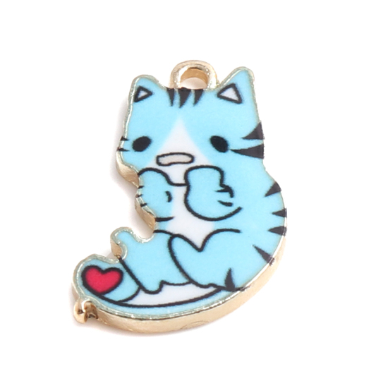 Imagen de 10 Unidades Zamak Colgantes Chapado en Oro Azul Gato Esmalte 21mm x 13mm