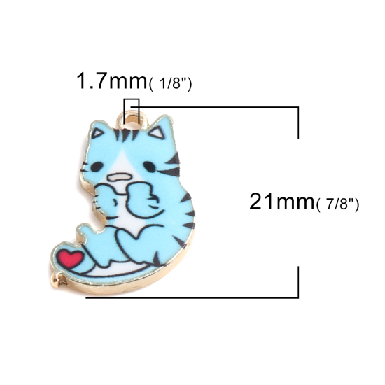 Imagen de 10 Unidades Zamak Colgantes Chapado en Oro Azul Gato Esmalte 21mm x 13mm