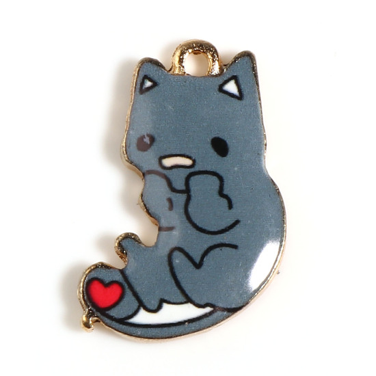 Imagen de Zamak Colgantes Charms Gato Chapado en Oro Gris Esmalte 21mm x 13mm, 10 Unidades