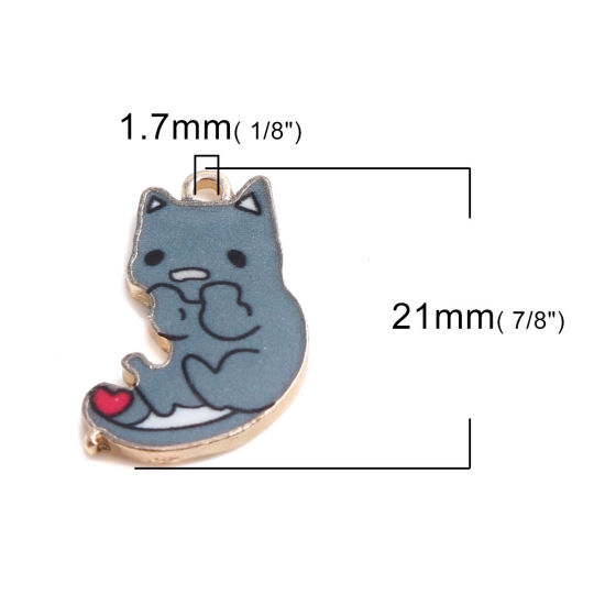 Imagen de Zamak Colgantes Charms Gato Chapado en Oro Gris Esmalte 21mm x 13mm, 10 Unidades