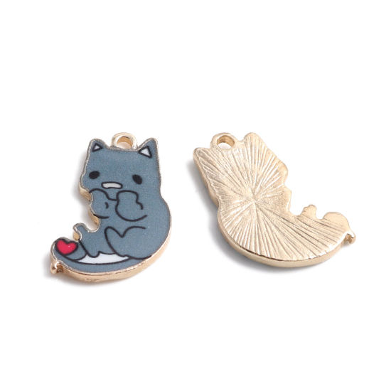 Imagen de Zamak Colgantes Charms Gato Chapado en Oro Gris Esmalte 21mm x 13mm, 10 Unidades