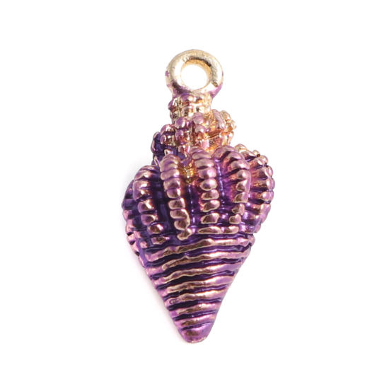 Picture of Zinc Based Alloy Charms Conch/ Sea Snail Gold Plated Purple 19mm x 9mm, 10 PCs