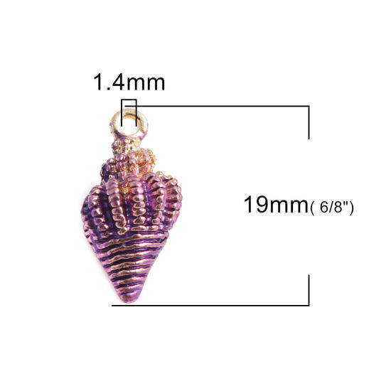 Picture of Zinc Based Alloy Charms Conch/ Sea Snail Gold Plated Purple 19mm x 9mm, 10 PCs