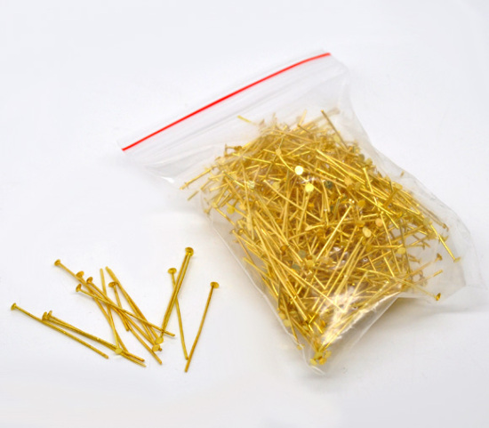 Picture of Alloy Head Pins Gold Plated 4cm(1 5/8") long, 0.7mm (21 gauge), 400 PCs