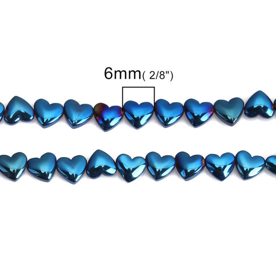 Picture of (Grade A) Hematite Beads Heart Blue About 6mm x 5mm, Hole: Approx 1mm, 39cm(15 3/8") long, 1 Strand (Approx 66 PCs/Strand)