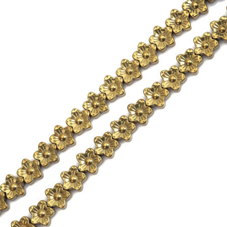 Bild von (Klasse A) Hämatit Perlen Blumen Golden ca. 10mm x 10mm, Loch:ca. 1mm, 40cm lang, 1 Strang (ca. 44 Stück/Strang)
