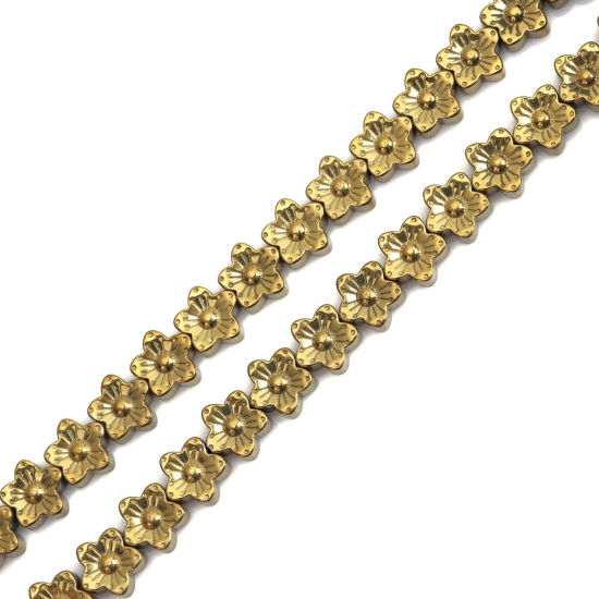 Picture of (Grade A) Hematite Beads Flower Golden About 10mm x 10mm, Hole: Approx 1mm, 40cm(15 6/8") long, 1 Strand (Approx 44 PCs/Strand)