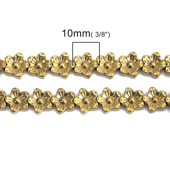 Picture of (Grade A) Hematite Beads Flower Golden About 10mm x 10mm, Hole: Approx 1mm, 40cm(15 6/8") long, 1 Strand (Approx 44 PCs/Strand)