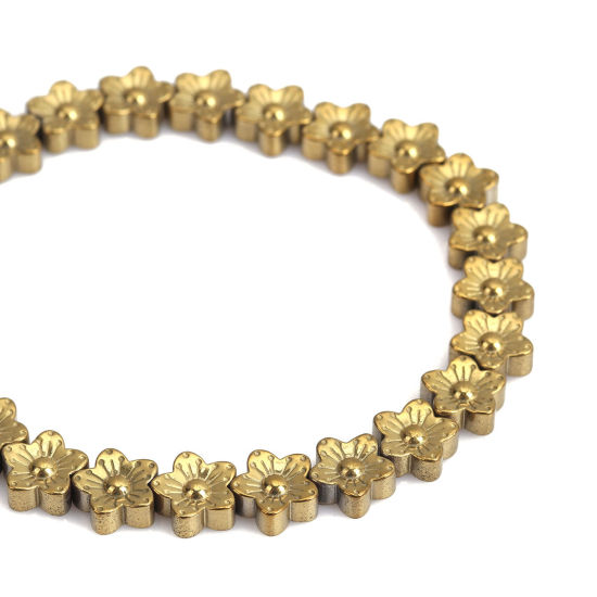 Picture of (Grade A) Hematite Beads Flower Golden About 10mm x 10mm, Hole: Approx 1mm, 40cm(15 6/8") long, 1 Strand (Approx 44 PCs/Strand)