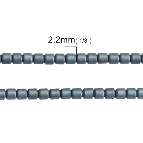 Picture of (Grade A) Hematite Beads Cylinder Blue Matte About 2mm x 2mm, Hole: Approx 1mm, 40.2cm(15 7/8") long, 1 Strand (Approx 200 PCs/Strand)