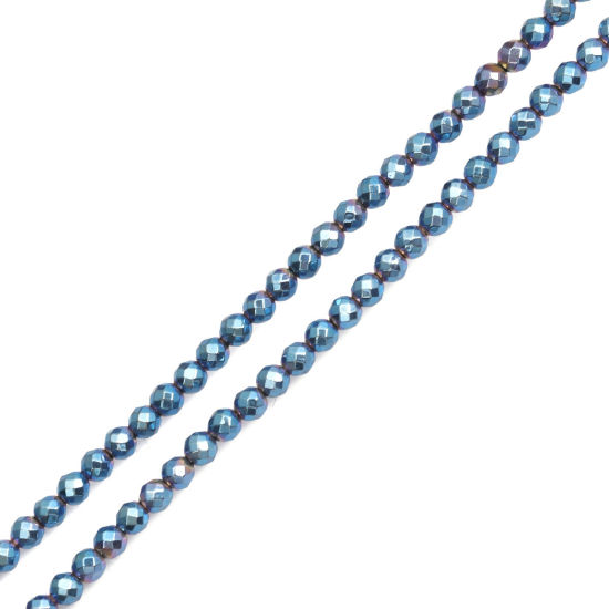 Picture of (Grade A) Hematite Beads Round Blue Faceted About 4mm Dia, Hole: Approx 1mm, 40cm(15 6/8") long, 1 Strand (Approx 100 PCs/Strand)