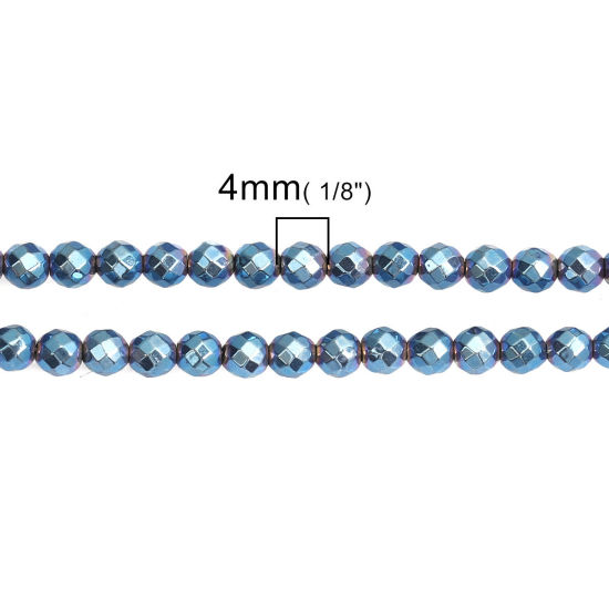 Picture of (Grade A) Hematite Beads Round Blue Faceted About 4mm Dia, Hole: Approx 1mm, 40cm(15 6/8") long, 1 Strand (Approx 100 PCs/Strand)