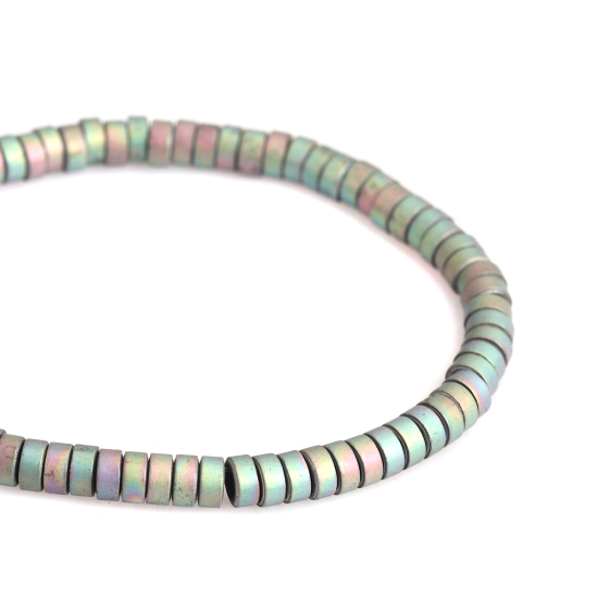 Picture of (Grade A) Hematite ( Natural ) Beads Flat Round Multicolor Matte About 4mm Dia, Hole: Approx 1mm, 40cm(15 6/8") long, 1 Strand (Approx 190 PCs/Strand)