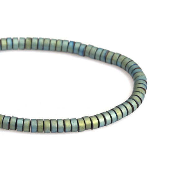 Bild von (Klasse A) Hämatit ( Natur ) Perlen Flachrund Blau & Grün Matt ca. 4mm D., Loch:ca. 1mm, 40cm lang, 1 Strang (ca. 190 Stück/Strang)