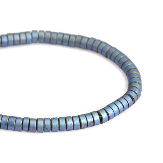 Bild von (Klasse A) Hämatit ( Natur ) Perlen Flachrund Hellblau Matt ca. 4mm D., Loch:ca. 1mm, 40cm lang, 1 Strang (ca. 190 Stück/Strang)