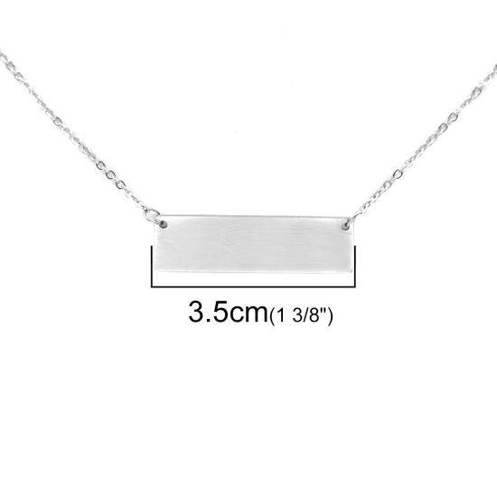 Bild von Edelstahl Leere Stempeletiketten Halskette Silberfarbe Rechteck Einseitiges Polieren 49.5cm lang, 1 Strang