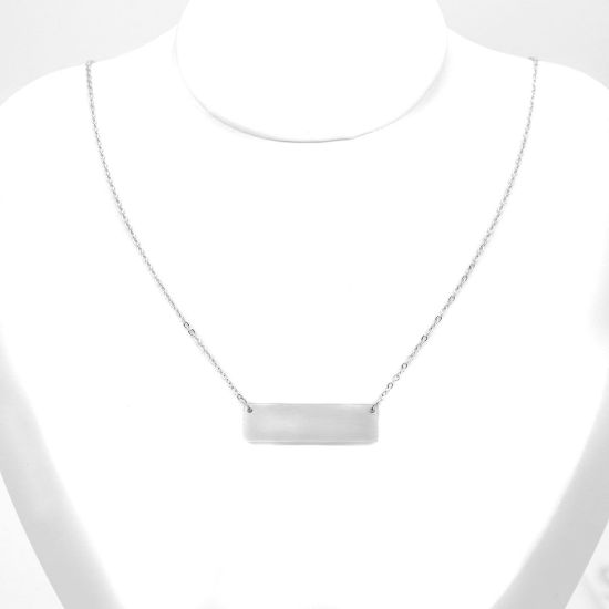 Bild von Edelstahl Leere Stempeletiketten Halskette Silberfarbe Rechteck Einseitiges Polieren 49.5cm lang, 1 Strang