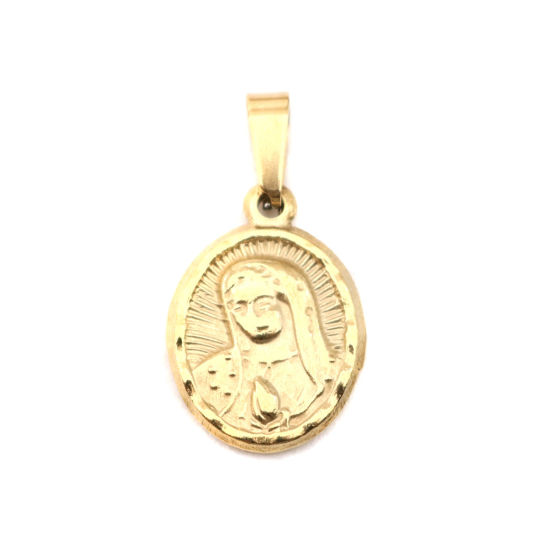 Изображение 1 ШТ Нержавеющая Сталь Подвески Овальные Позолоченный Богородица 27мм x 14мм