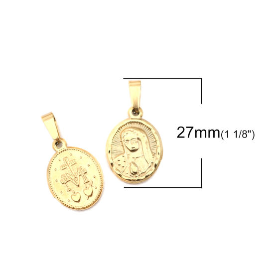 Изображение 1 ШТ Нержавеющая Сталь Подвески Овальные Позолоченный Богородица 27мм x 14мм