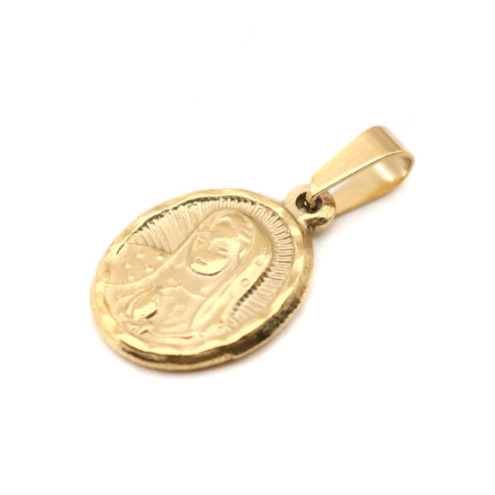Изображение 1 ШТ Нержавеющая Сталь Подвески Овальные Позолоченный Богородица 27мм x 14мм