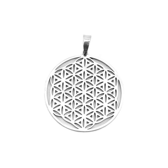 Imagen de Acero Inoxidable Colgantes Ronda Tono de Plata Flor de la vida Hueco 4.9cm x 3.8cm, 1 Unidad