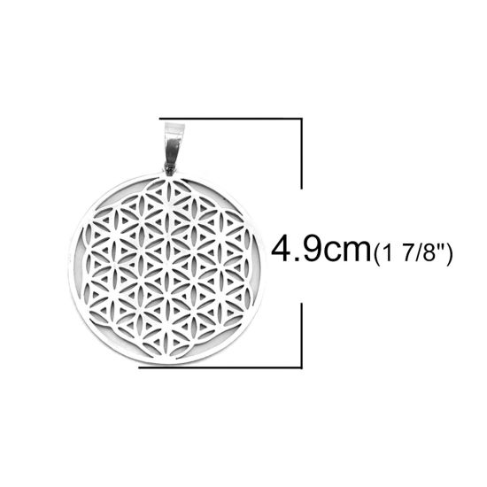Imagen de Acero Inoxidable Colgantes Ronda Tono de Plata Flor de la vida Hueco 4.9cm x 3.8cm, 1 Unidad