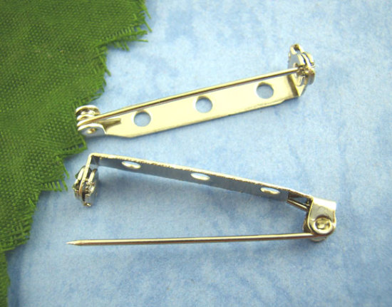 Picture of Alloy Pin Brooches Back Bar Findings Silver Tone 3.3cm x0.5cm(1 2/8" x 2/8"), 100 PCs