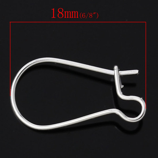 Picture of Alloy Kidney Ear Wire Hooks Earring Findings Silver Plated 18mm x 10mm, Post/ Wire Size: (21 gauge), 400 PCs