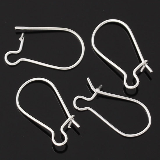 Picture of Alloy Kidney Ear Wire Hooks Earring Findings Silver Plated 18mm x 10mm, Post/ Wire Size: (21 gauge), 400 PCs
