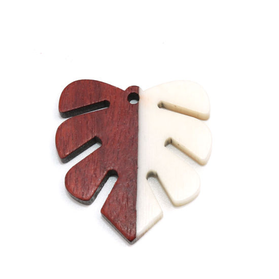 Immagine di Legno & Resina Charm Resina Effetto Legno Ciondoli Foglia di Palm Color Latteo 3cm x 2.8cm, 3 Pz