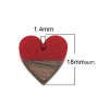 Picture of Resin & Natural Wood Effect Resin Charms Heart Dark Red 18mm x 17mm, 5 PCs