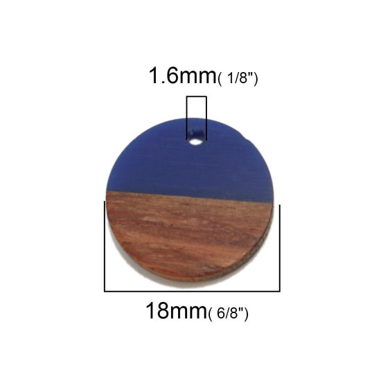 Imagen de Madera+Resina Resina de Efecto Madera Colgantes Charms Ronda Azul Oscuro 18mm Dia, 5 Unidades