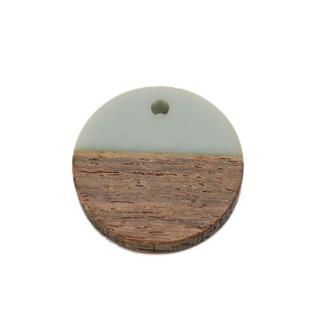 Picture of Resin & Natural Wood Effect Resin Charms Round Disc Steel Gray 18mm Dia, 5 PCs