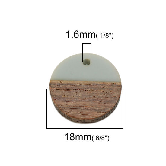 Immagine di Legno & Resina Charm Resina Effetto Legno Charms Tondo Blu Grigio 18mm , 5 Pz