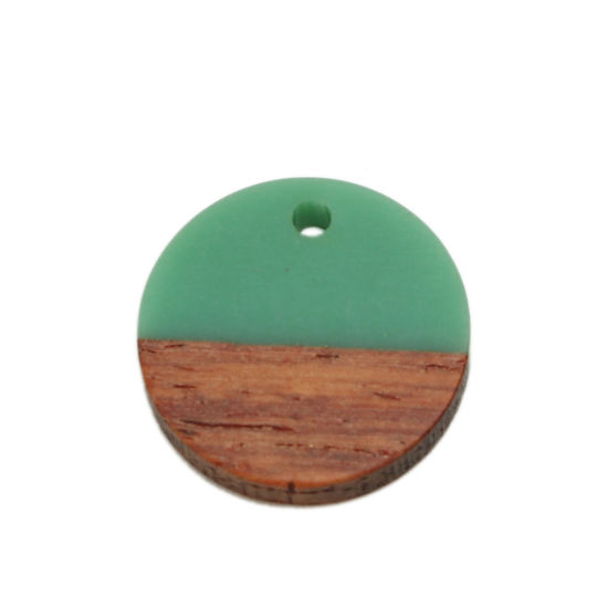 Picture of Resin & Natural Wood Effect Resin Charms Round Disc Green 18mm Dia, 5 PCs