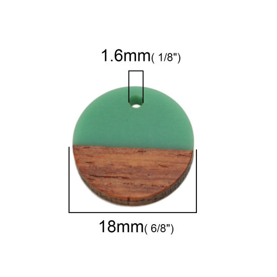 Picture of Resin & Natural Wood Effect Resin Charms Round Disc Green 18mm Dia, 5 PCs