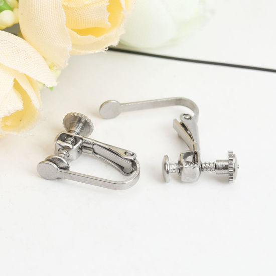 Picture of 304 Stainless Steel Ear Clips Earrings U-shaped Silver Tone Adjustable 15mm x 12mm, 10 PCs