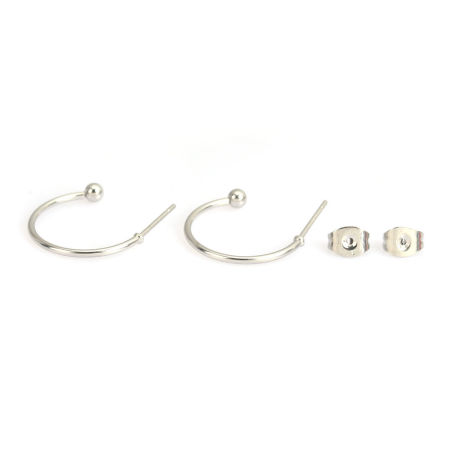Picture of 304 Stainless Steel Ear Post Stud Earrings Circle Ring Silver Tone 20mm x 3mm, Post/ Wire Size: (20 gauge), 5 Pairs