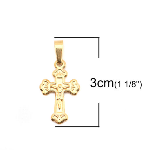 Image de Pendentifs en Acier Inoxydable Croix Doré Jésus 3cm x 1.4cm , 1 Pièce