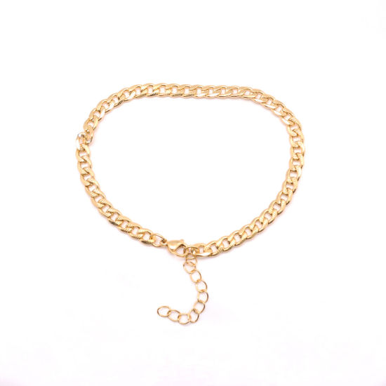 Picture of 1 Piece Vacuum Plating 304 Stainless Steel Anklet Gold Plated Oval 22.5cm(8 7/8") long