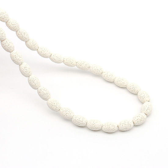 Picture of (Grade A) Lava Rock ( Natural ) Beads Oval White About 15mm x 11mm, Hole: Approx 2mm, 39cm(15 3/8") long, 1 Strand (Approx 26 PCs/Strand)