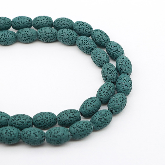 Picture of (Grade A) Lava Rock ( Natural ) Beads Oval Dark Green About 15mm x 11mm, Hole: Approx 2mm, 39cm(15 3/8") long, 1 Strand (Approx 26 PCs/Strand)