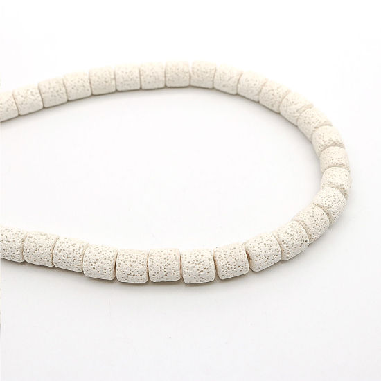 Picture of (Grade A) Lava Rock ( Natural ) Beads Cylinder White About 8mm x 8mm, Hole: Approx 2mm, 39cm(15 3/8") long, 1 Strand (Approx 46 PCs/Strand)
