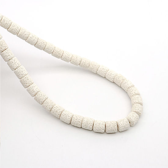 Picture of (Grade A) Lava Rock ( Natural ) Beads Cylinder White About 8mm x 8mm, Hole: Approx 2mm, 39cm(15 3/8") long, 1 Strand (Approx 46 PCs/Strand)