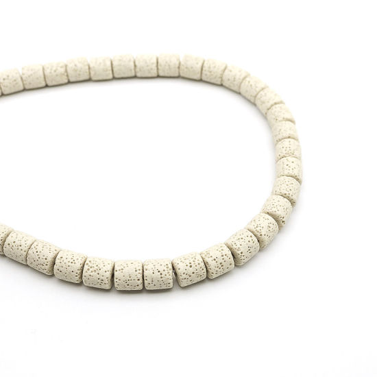 Picture of (Grade A) Lava Rock ( Natural ) Beads Cylinder Creamy-White About 8mm x 8mm, Hole: Approx 2mm, 39cm(15 3/8") long, 1 Strand (Approx 46 PCs/Strand)