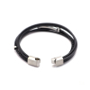 Picture of 304 Stainless Steel & Real Leather Bangles Bracelets Silver Tone Black Round Multilayer 21cm(8 2/8") long, 1 Piece