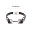 Picture of 304 Stainless Steel & Real Leather Bangles Bracelets Silver Tone Black Round 21cm(8 2/8") long, 1 Piece