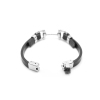 Picture of 304 Stainless Steel & Real Leather Bangles Bracelets Silver Tone Black Round 21cm(8 2/8") long, 1 Piece